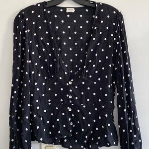 Aritzia Prairie polka dot ballon sleeve blouse